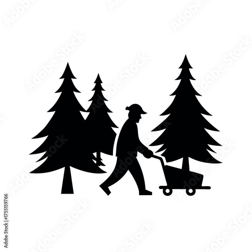 Coniferous tree forest silhouette, vector nature illustration