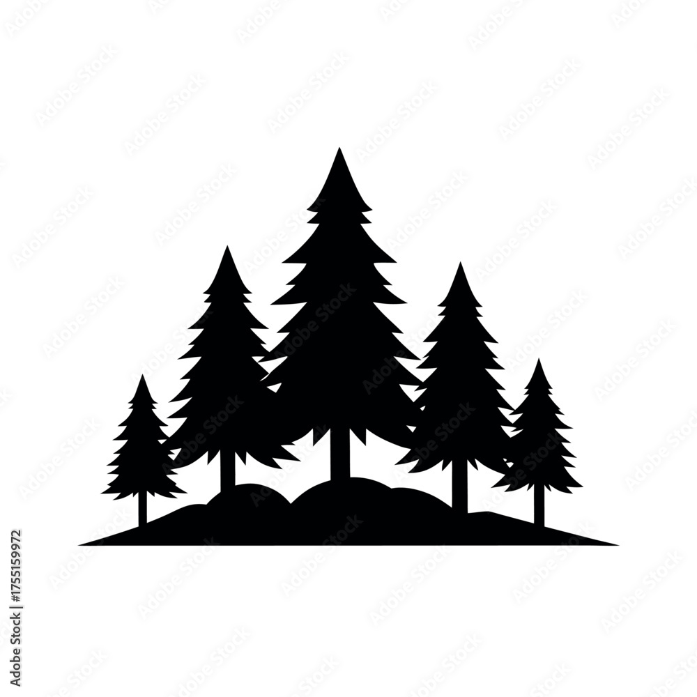 Fototapeta premium Coniferous tree forest silhouette, vector nature illustration