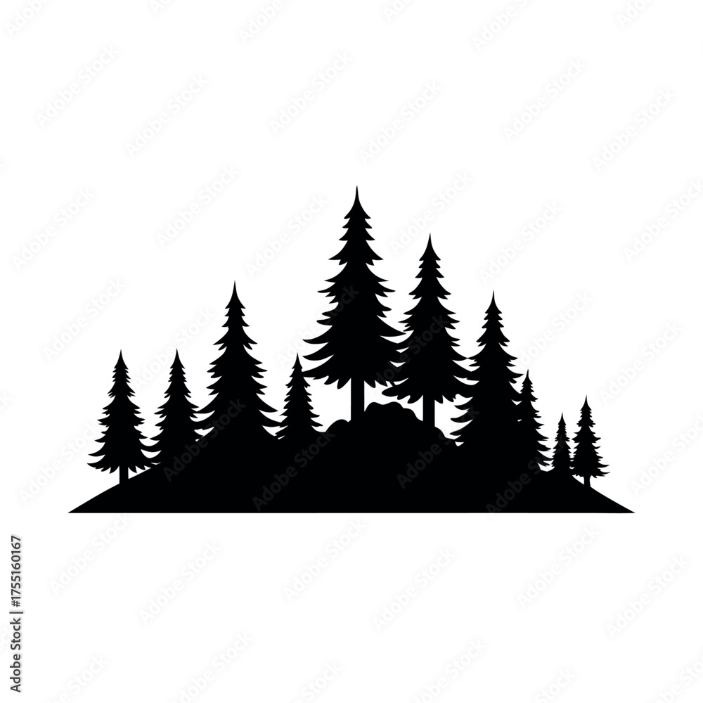 Fototapeta premium Mountain peak with trees silhouette, outdoor nature design