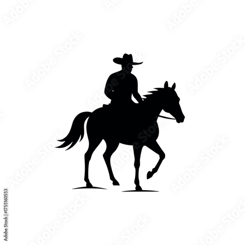 Cowboy galloping horse silhouette, minimalist wild west vector