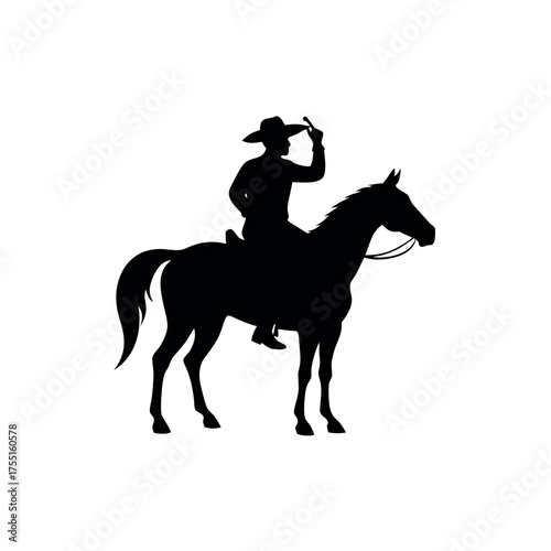 Cowboy galloping horse silhouette, minimalist wild west vector