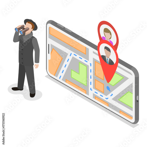 3D Isometric Flat Vector Illustration of Private Investigating, Crime-Solving Adventures. Item 1
