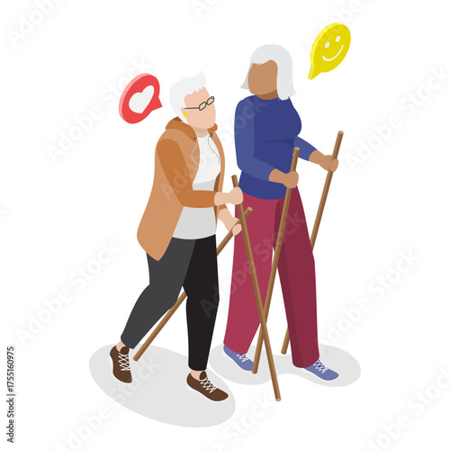 3D Isometric Flat Vector Illustration of Diverse Elderly People, Seniors Embrace Active Lifestyle, Diversity And Cheerfulness. Item 2