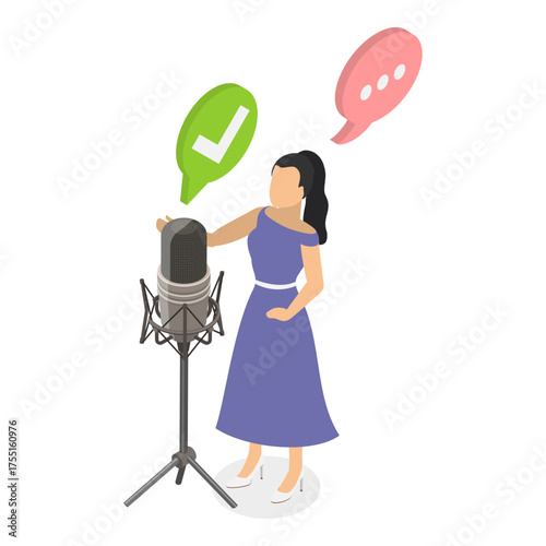 3D Isometric Flat Vector Illustration of Podcast Scenes Set, Broadcasting, Online radio and Audio Streaming. Item 2