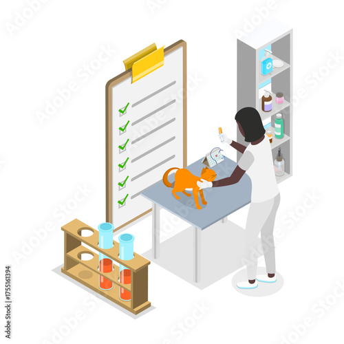 3D Isometric Flat Vector Illustration of Vet Services, Pet Caring, Helping and Rescuing. Item 3