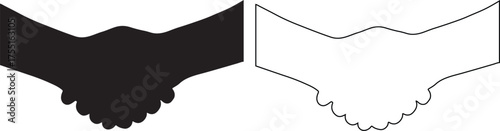 Black and white handshake illustration symbolizing agreement partnership and collaboration in business and international relations vector graphic