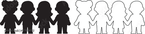 Paper dolls holding hands in black and white perfect for crafts coloring pages and educational activities for children and families