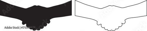 Black and white handshake illustration symbolizing agreement partnership and cooperation in business and international relations ideal for websites
