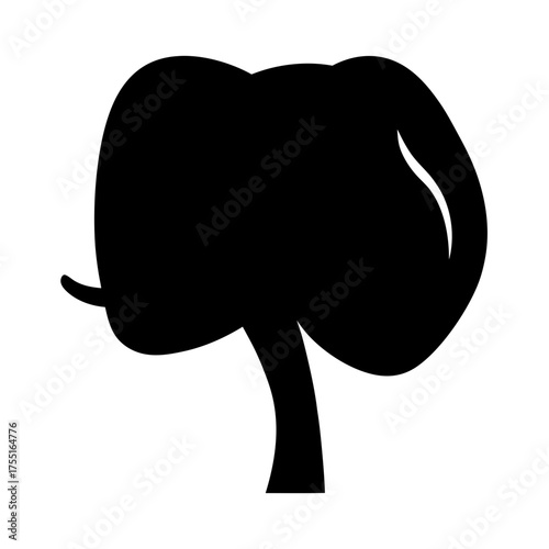 Silhouette of a fanciful cartoon tree with stylized trunk and leaves