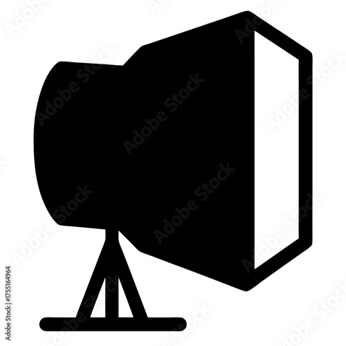 Isolated black studio strobe with softbox photography vector art illustration