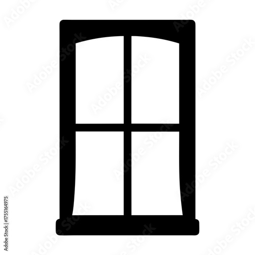 Black and white illustration of a window with an arched top