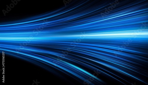 Abstract Background With Blue Gradient Light Streaks On Black Glowing Blurred Motion Effect Glowing Horizontal Lines