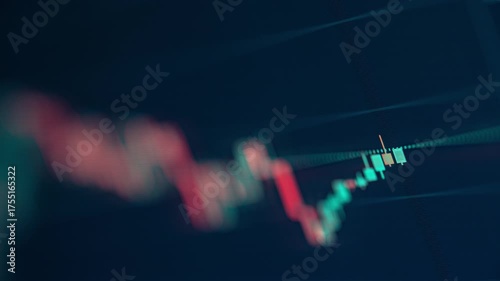 A dynamic close-up timelapse of candlestick charts rising and falling on a trading screen, reflecting market volatility and momentum
