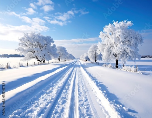 Wallpaper Mural Winter Road - A Snowy Path Through a Frozen Landscape. Torontodigital.ca