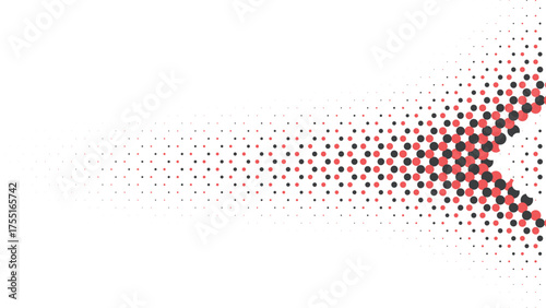 Red and black halftone arrow fade pattern creating digital directional effect abstract modern background geometric structure concept ideal for posters and visual motion compositions