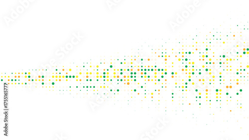 Abstract green and yellow pixel scatter halftone design spreading diagonally minimal dotted gradient modern background concept perfect for technology or futuristic creative visuals