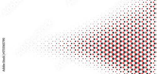 Red and black halftone pattern forming zoom lens style optical gradient texture abstract digital background design suitable for energetic poster layout or futuristic visual compositions