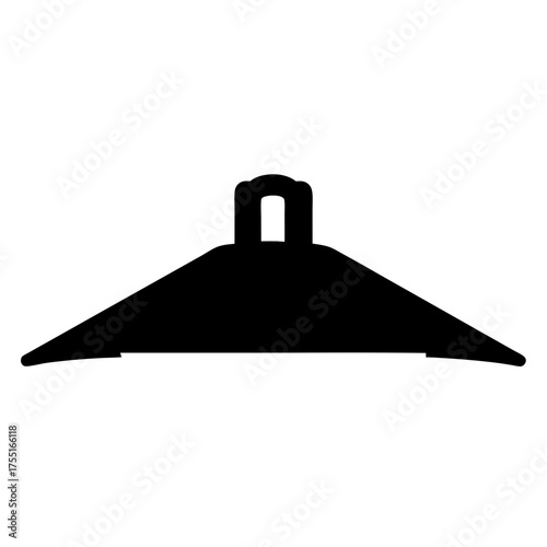 Silhouette of black metal roof vent with an arched pull for opening