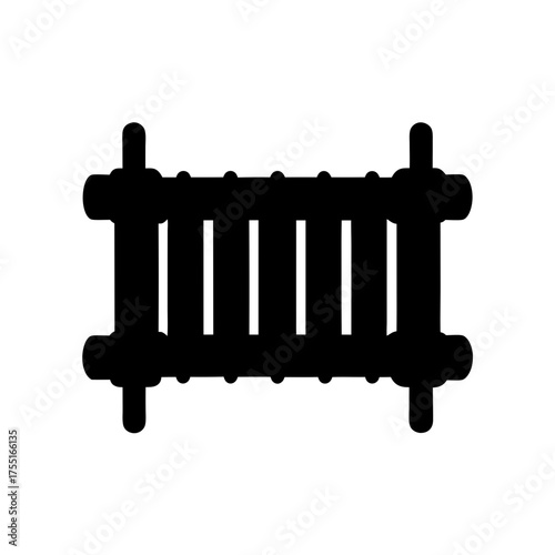 Black and white silhouette illustration of a stylized radiator design with vertical bars