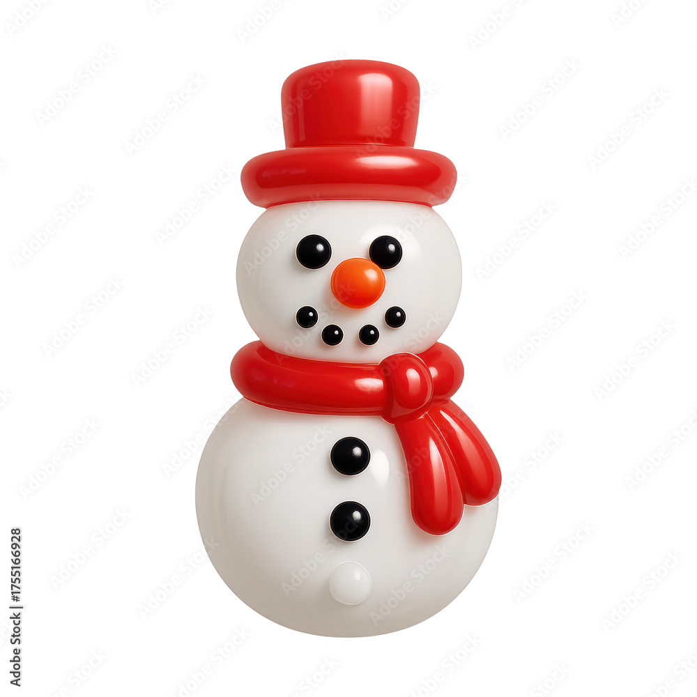 Fototapeta premium PNG Cheerful snowman with red accessories.