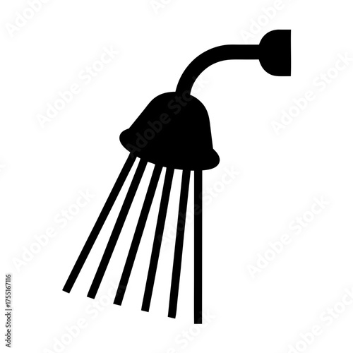 Black and white shower head icon graphic illustration with cascading water