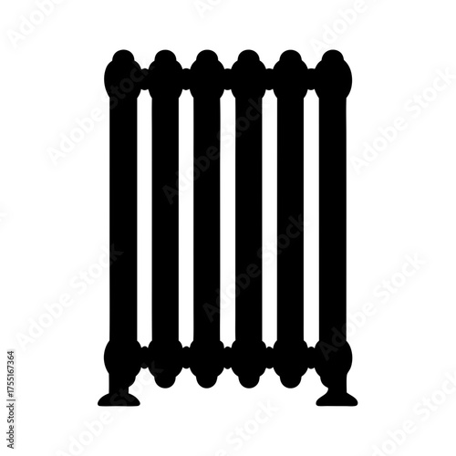 Black silhouette of a vintage radiator with ornate design and multiple sections