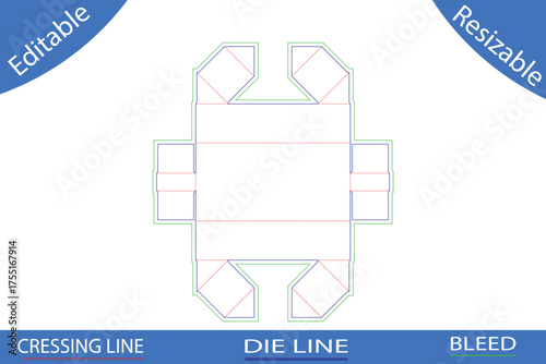 Flat lay die cut template for a polygonal box with flaps