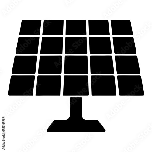 Black silhouette of a solar panel with mounting stand for renewable energy