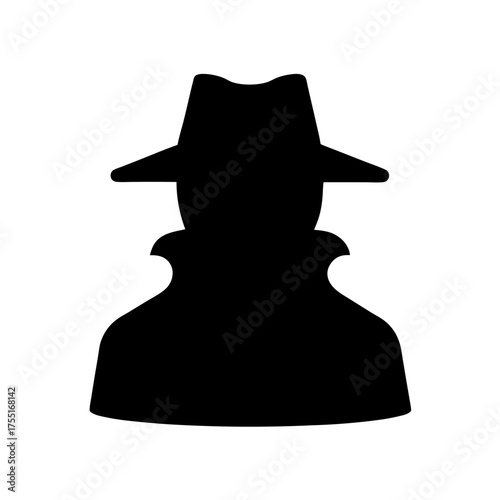Silhouette of mysterious man in trench coat and fedora hat artwork