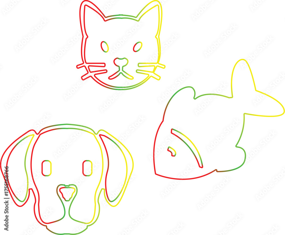 Naklejka premium Colorful line art animal seamless pattern vector illustration.
