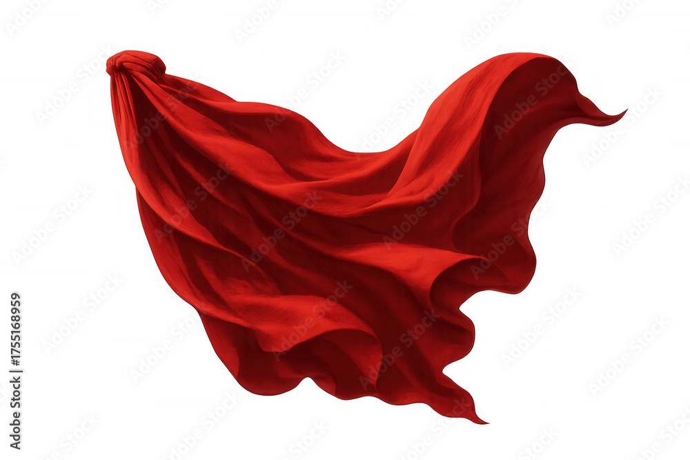 Fototapeta premium Red fabric flowing in wind, isolated on transparent background, symbolizing power, movement, heroism, and freedom