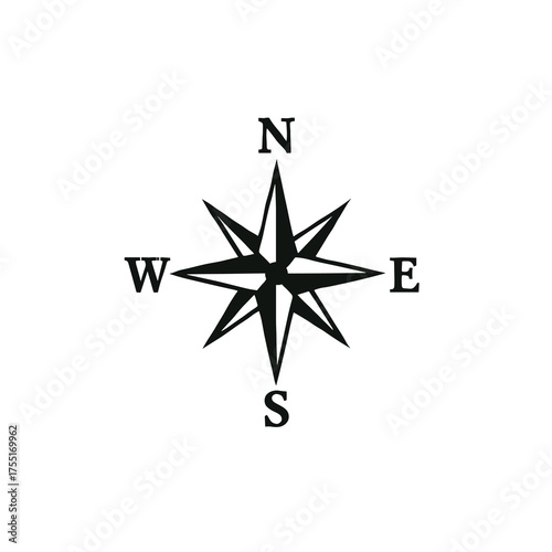 Detailed Compass Rose – Eight-Point Windrose Vector Icon