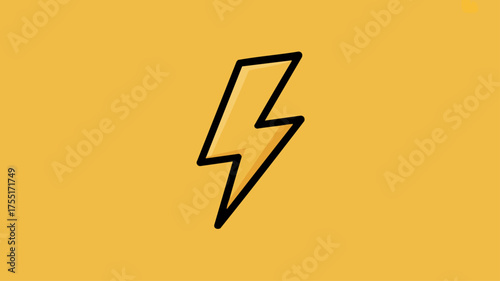 A simple cartoon illustration of a yellow lightning bolt with a black outline on a solid mustard background.