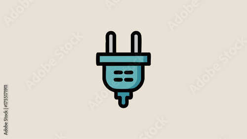 A minimalist graphic illustration of a teal two-prong electrical plug with a ground pin on a light background.