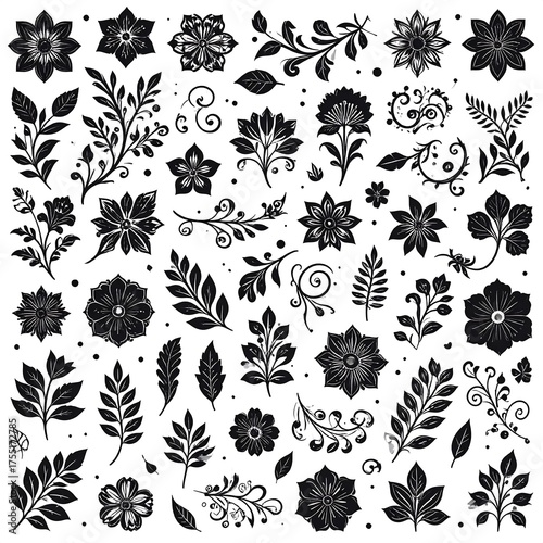 Elegant Floral Silhouettes - A Collection of Botanical Designs for Creative Projects.