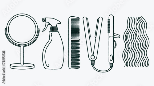 Hair styling tools minimalist design concept on a white background