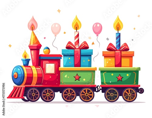 Wallpaper Mural Festive Birthday Train with Gifts and Candles Illustration. Torontodigital.ca