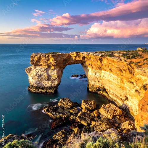 Wallpaper Mural Coastal Archway at Sunset - A Natural Bridge Over the Ocean. Torontodigital.ca