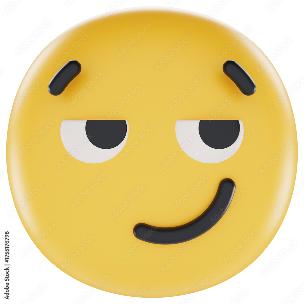 Fototapeta premium Smirking Face 3d render icon in cartoon plastic style minimal isolated on transparent white background 