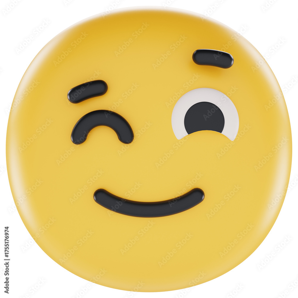 Fototapeta premium Winking Face 3d render icon in cartoon plastic style minimal isolated on transparent white background 