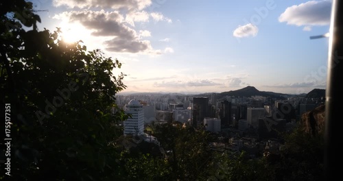 sunset in the mountains over korea