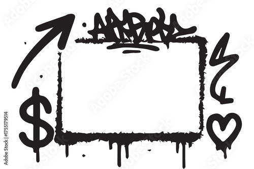 Vector abstract graffiti frame in monochrome tones, combining dynamic strokes, paint drips, and creative street art energy with stylish black and white composition.