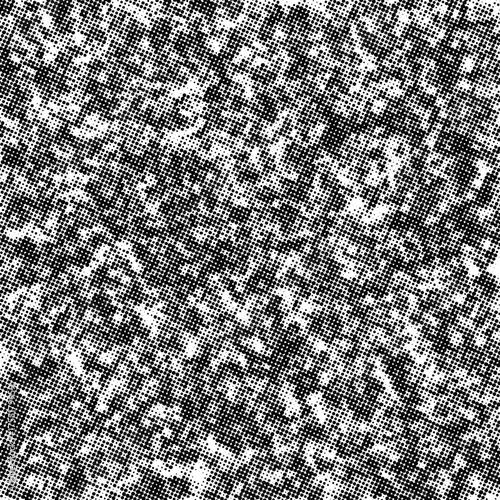 Black halftone dots create a camouflage-like texture with dense pixelation on gray. Vector illustration for bold design.