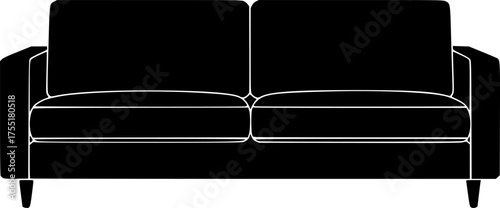 Modern black silhouette of a two seater sofa with clean lines isolated on white background
