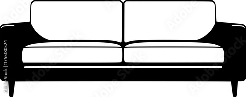 Modern black silhouette of a two seater sofa with clean lines isolated on white background
