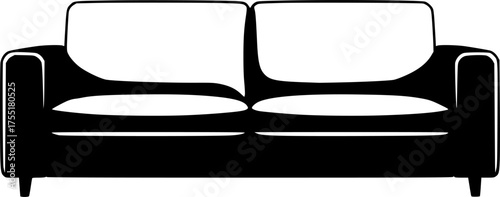 Modern black silhouette of a two seater sofa with clean lines isolated on white background
