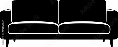 Modern black silhouette of a two seater sofa with clean lines isolated on white background
