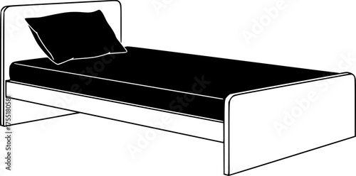 Simple wooden bed frame with pillow silhouette isolated on white background
