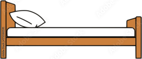 Simple wooden bed frame with pillow silhouette isolated on white background
