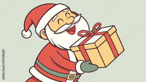 Cartoon santa claus holding christmas gift box illustration for holiday season design and decoration